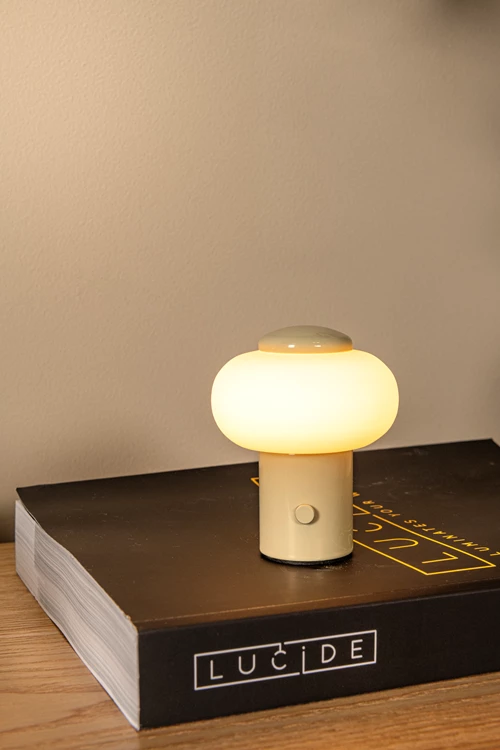 Lucide GUSTAV - Lampe de table Rechargeable - Batterie/Piles - Ø 8 cm - LED Dim. - 1x0,8W 2700K - Crème | Essential - ambiance 1